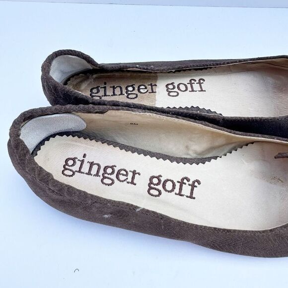 GINGER GOFF Size 8 Pointed Toe Flats Knot Front Brown Chevron Suede - Picture 4 of 7